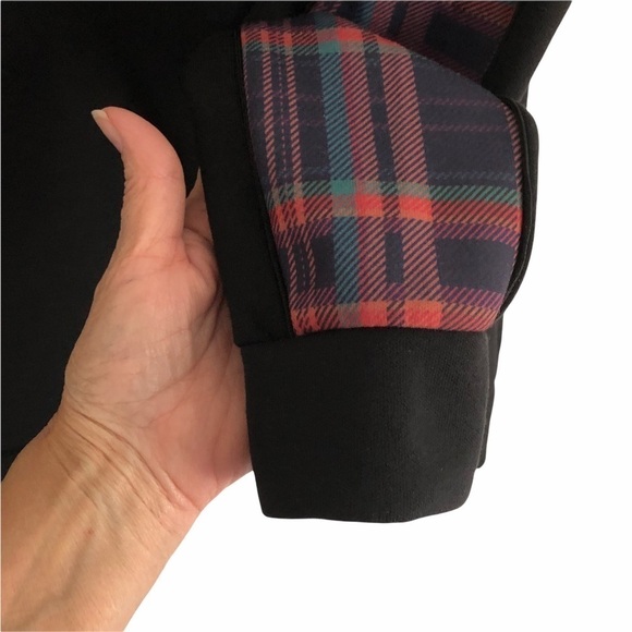 TOPMAN Black Bomber Plaid Panel Zip Front Jacket Unisex XS - Picture 11 of 11